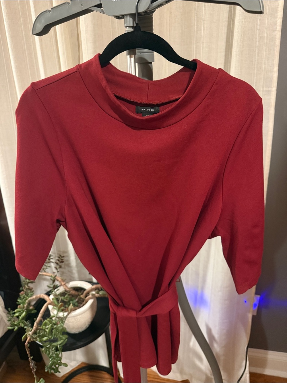 Halogen Crimson Red Mock Neck Tie-Waist Top